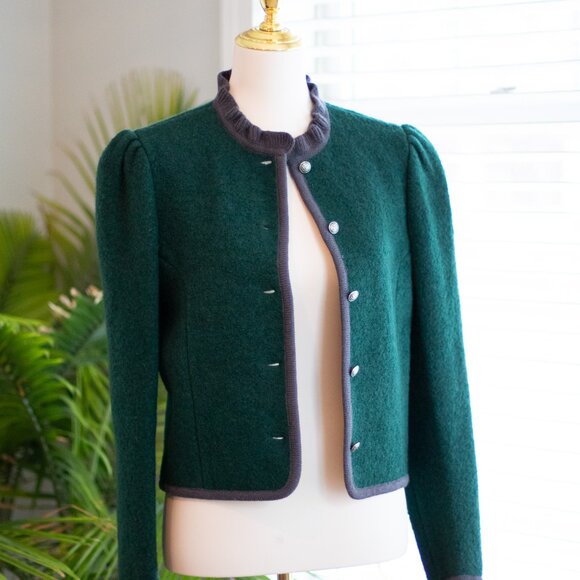 Vintage Kenneth Gordon New Orleans 100% Wool Emerald Green Sweater Jacket Size L - Picture 3 of 16